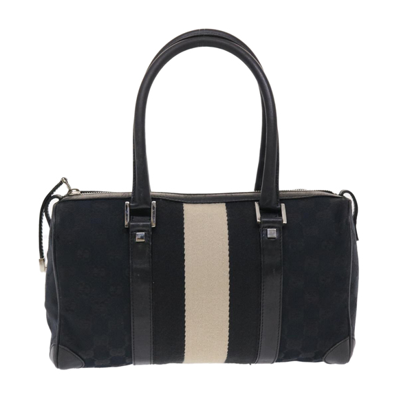 GUCCI GG Canvas Sherry Line Hand Bag Leather Black White Auth 49825 - Picture 13 of 16